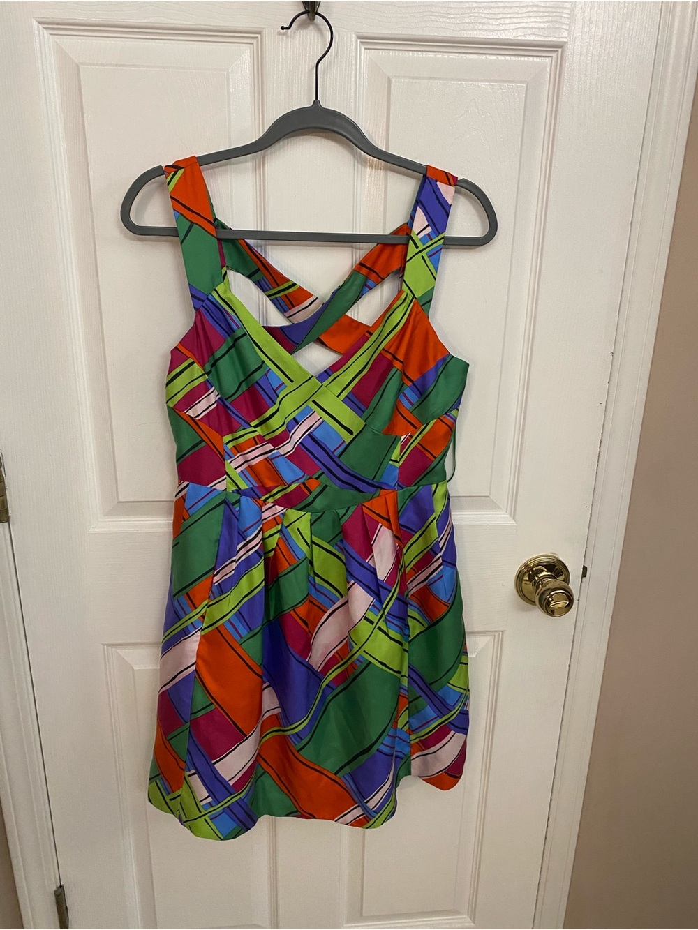 leifsdottir Multicolor Crossback Girls' Dress in Green, Orange, Purple, Pink